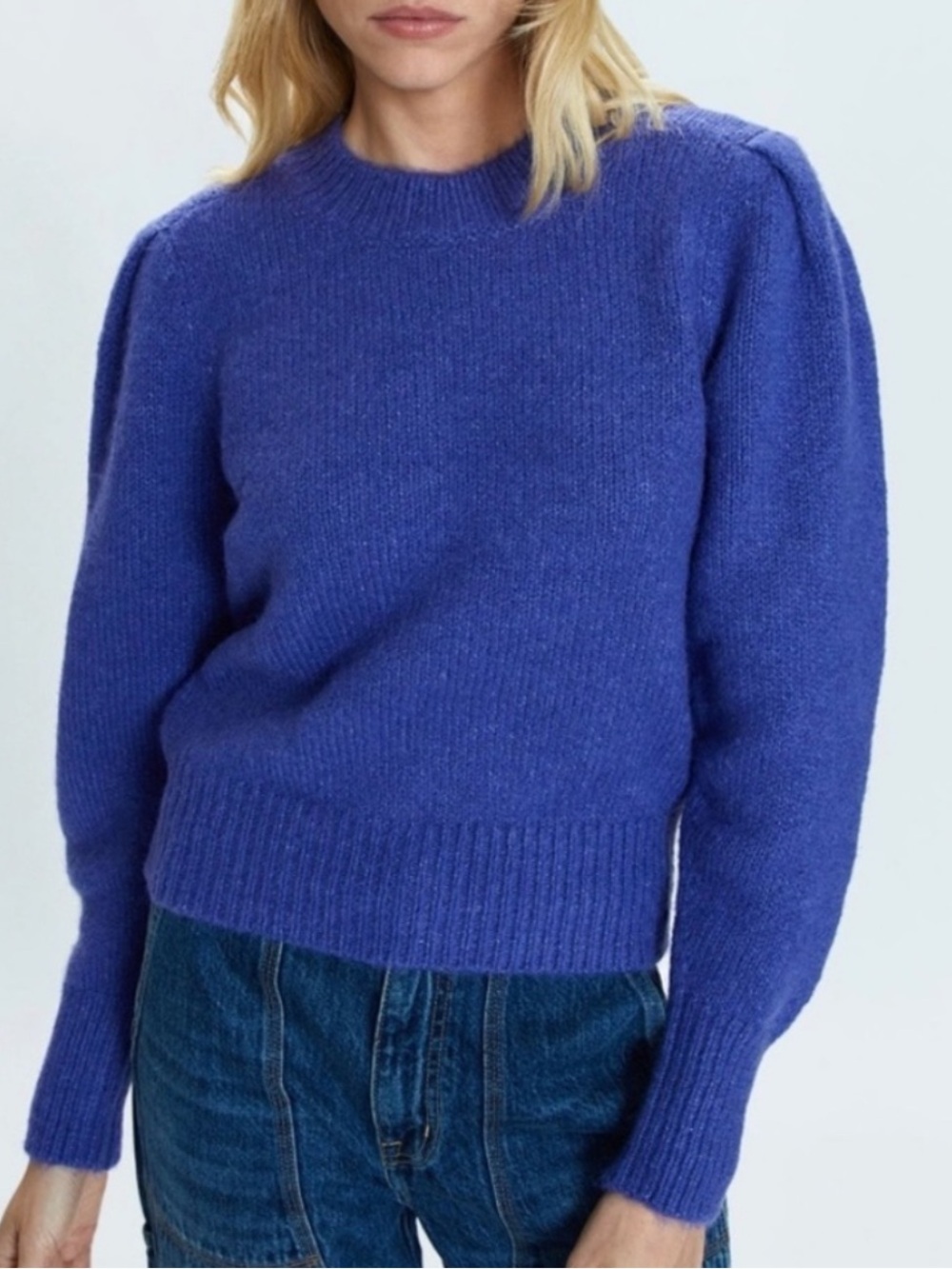 Pistola Collette Puff Sleeve Wool Sweater Periwinkle Blue size Large $148